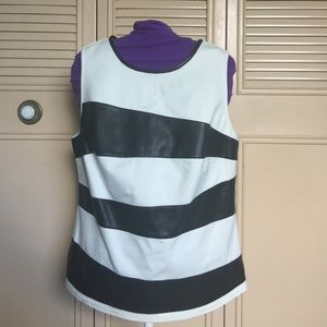 Cream w/ Black Faux Leather Sleeveless