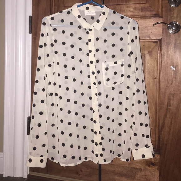 Cream and black polka-dotted button up