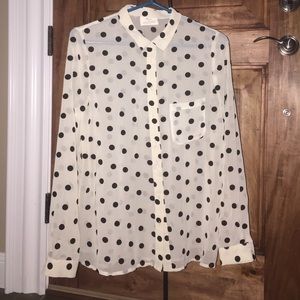 Cream and black polka-dotted button up