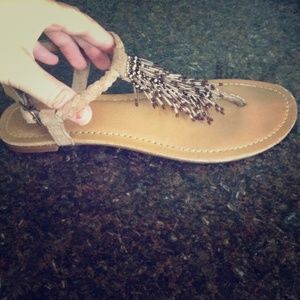 Minnetonka beaded brown sandals