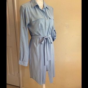 Baby blue shirt dress, long sleeve or roll 'em up.