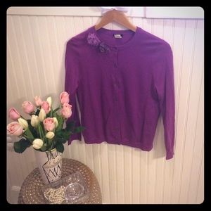 Purple J. Crew cardigan with flower detail