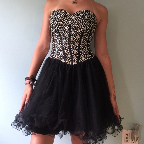 Black, Studded Cocktail Dress - Picture 1 of 2