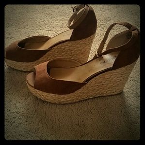 Brown Peep Toe Wedges