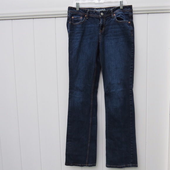Long dark wash boot cut jeans
