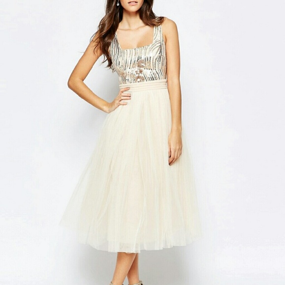 Little Mistress midi dress with tulle Skirt