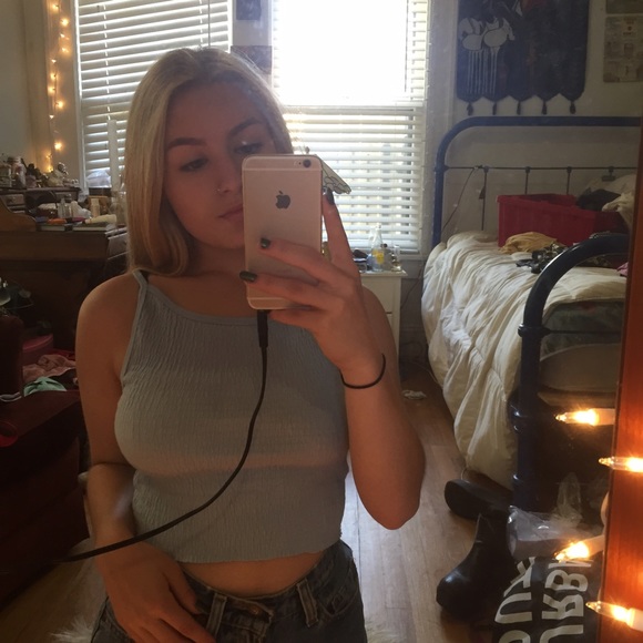 90's smocked crop top in beautiful blue