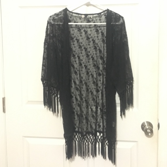Fringed open wrap/kimono