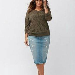 SHEER!!! GREEN AZTEC PRINT 3/4 LENGTH SLEEVE