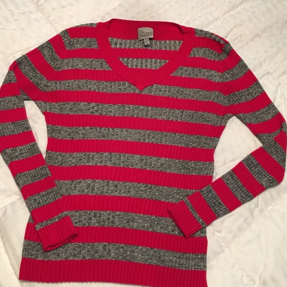 Red and grey striped sweater