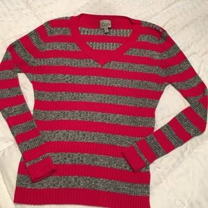 Red and grey striped sweater