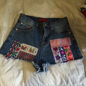 Patchwork denim shorts