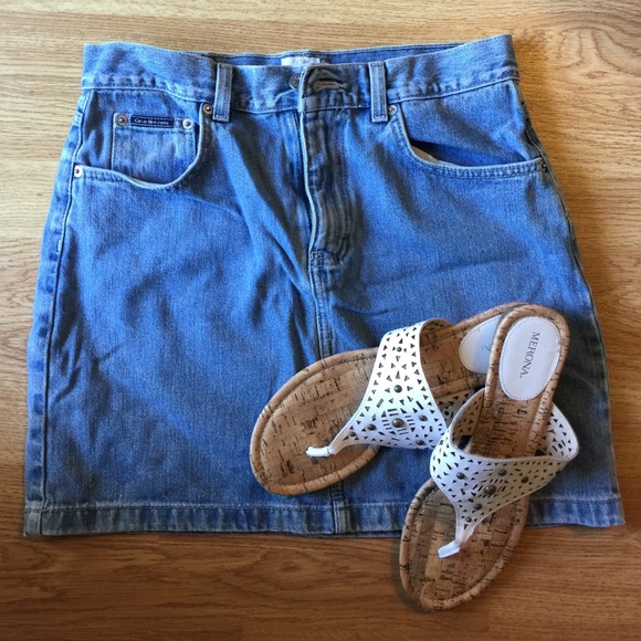 Calvin Klein denim mini skirt.