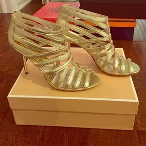 Gold gladiator sandals leather