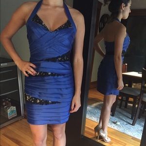 Bebe blue halter cocktail dress
