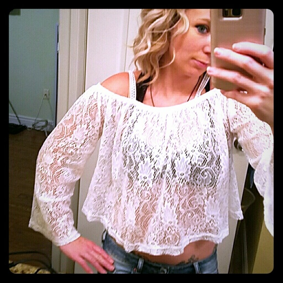 White lace boho chic blouse shirt