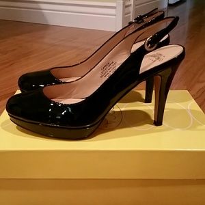 Black platform pumps