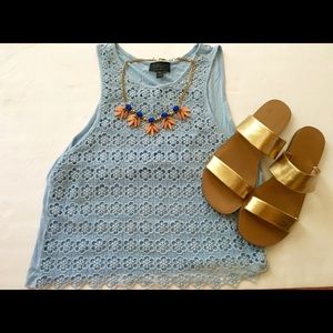 Topshop Pale Blue Floral Crochet Croptop