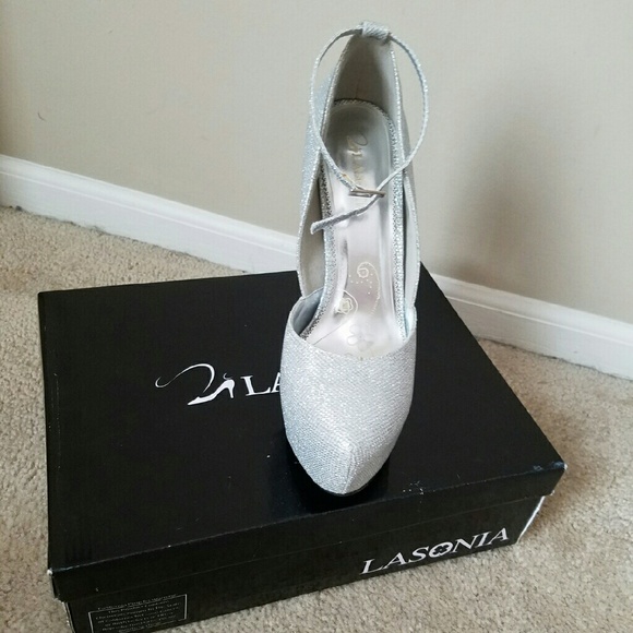 Silver/glitter stiletto heels