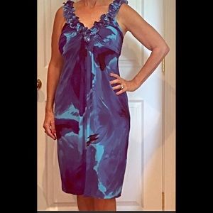 Valerie Bertinelli tropical dress in blues & black