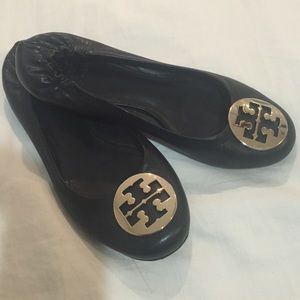 Black leather slip on flats