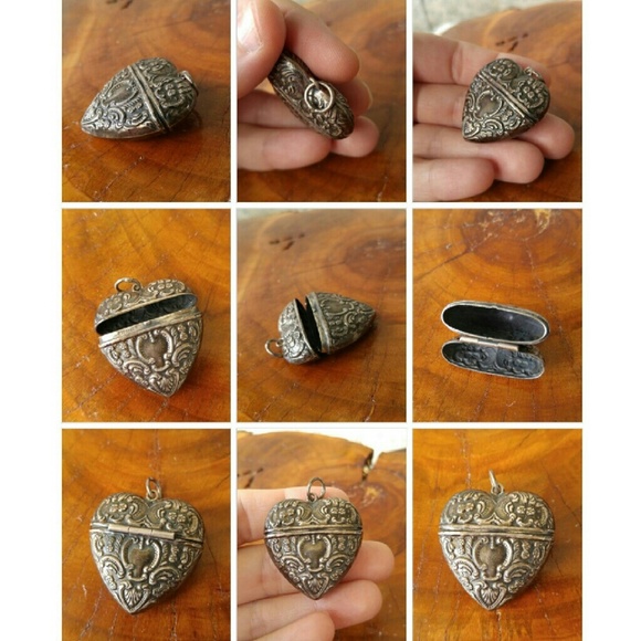 SOLD Antique large puffy heart locket 925 - Picture 4 of 4