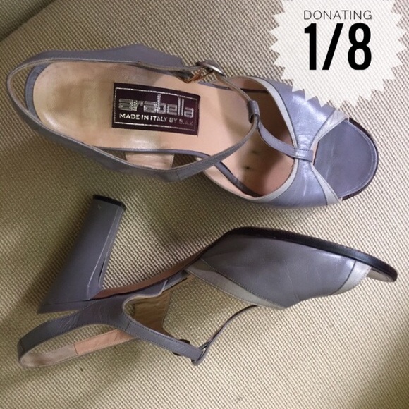 Vintage Shoes - 70's Arabella Italy grey 2 tone t-strap heels 9