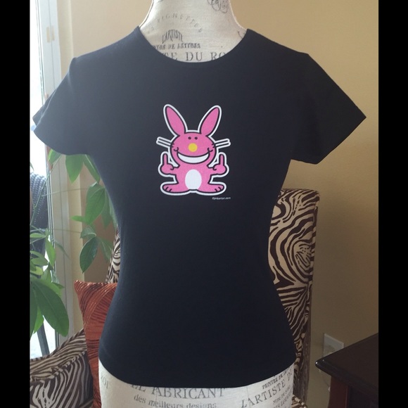 Happy Bunny Fitted Tee Flipping the bird "F- you"