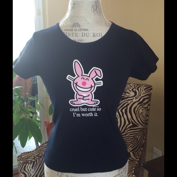 New Navy Blue Happy Bunny Cruel Fitted Tee T Shirt