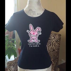 New Navy Blue Happy Bunny Cruel Fitted Tee T Shirt