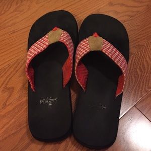 Corkys Red/White Houndstooth Flip Flops- Size 10