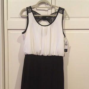 Sexy BCX Black & White Fitted Dress with Lace  Bow