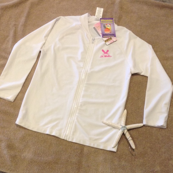 White UPF Protection Zip Front Rash Guard - Picture 2 of 4