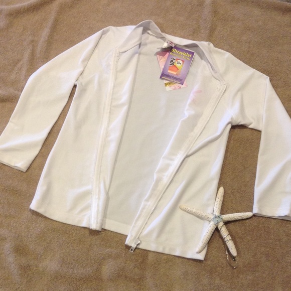 White UPF Protection Zip Front Rash Guard - Picture 3 of 4