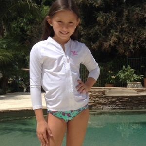 White UPF Protection Zip Front Rash Guard