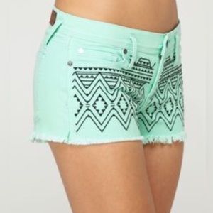 Roxy Aztec Embroidered Teal Denim Shorts Sz 11/30