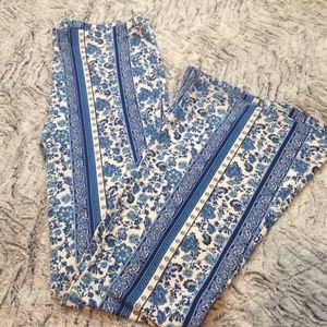 Blue floral bellbottom leggings