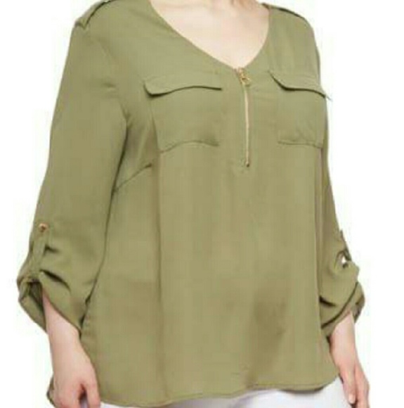 Chiffon Green top with cuffable sleeves