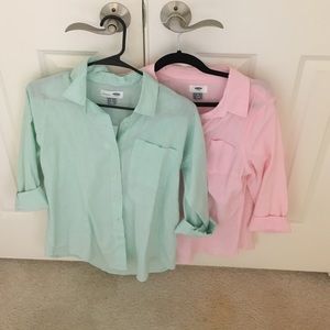 Mint and light pink button downs