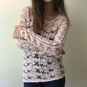 Free People Long-Sleeved Floral Top in Pink