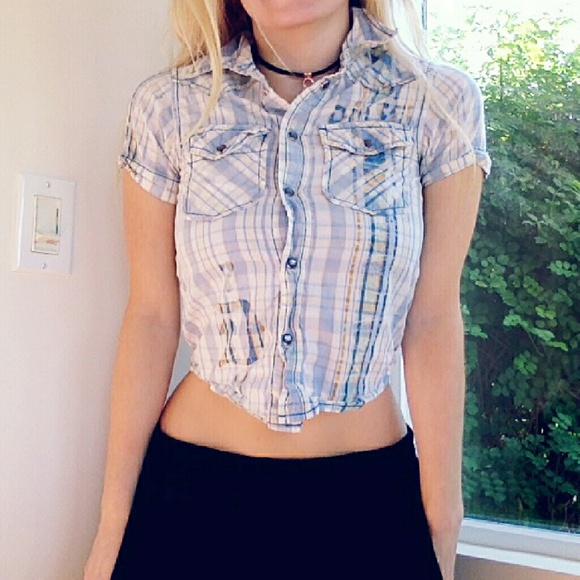 Diesel Light Blue Plaid Button Up Top - Picture 2 of 4