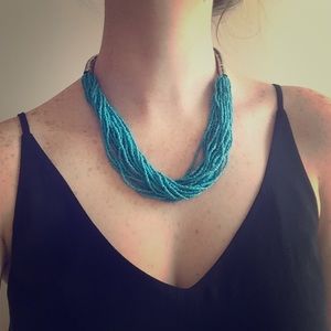 Blue Beaded Statement Necklace