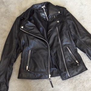Oversized leather moto jacket