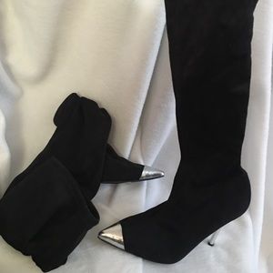 Bebe black knee high suede heeled boots