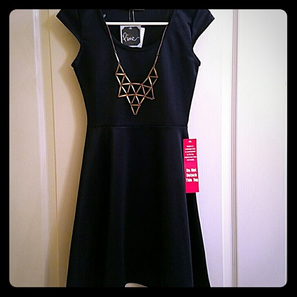 Navy Blue mini dress with gold chain necklace