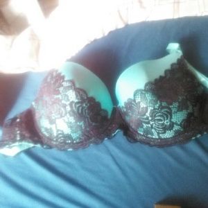 Blue/green lace bra, Peach/pink bra