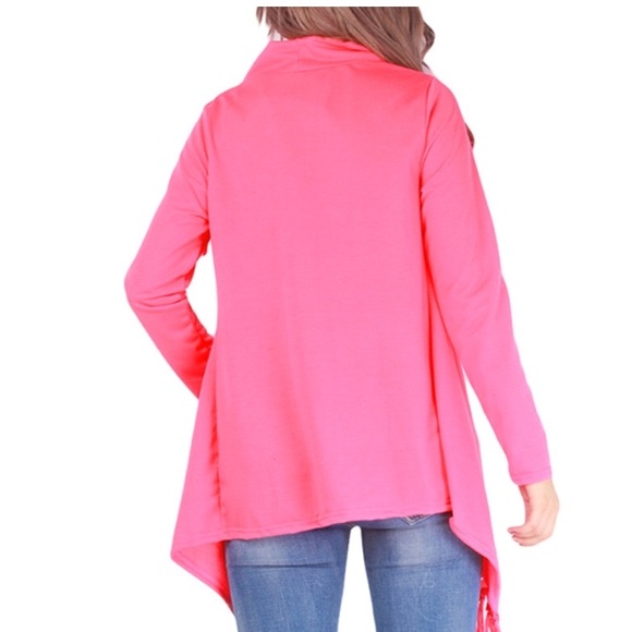 Asymmetrical Comfy Coral Tassel Poncho Sweater - Picture 2 of 2