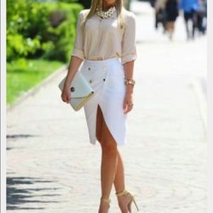 NWT Zara Basic White Crossover Skirt &Gold Buttons