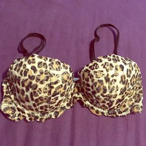 PINK Lace Cheetah Print Push Up Bra Size 36B