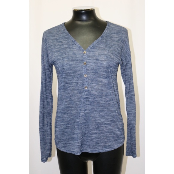 Maison Jules Sweater Henley V Neck Long Sleeve